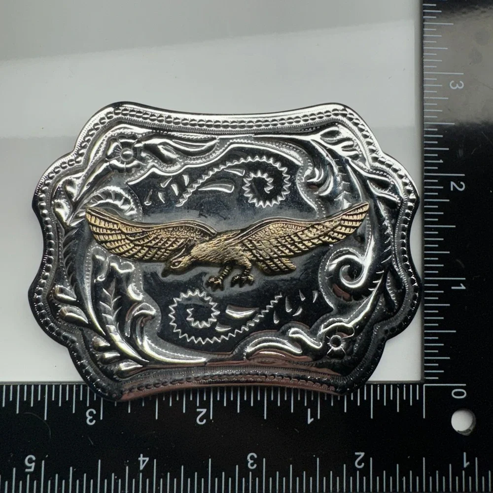 Western Eagle Belt Buckle Silver Tone Gold Tone‎ Ornate Floral Design Cowboy